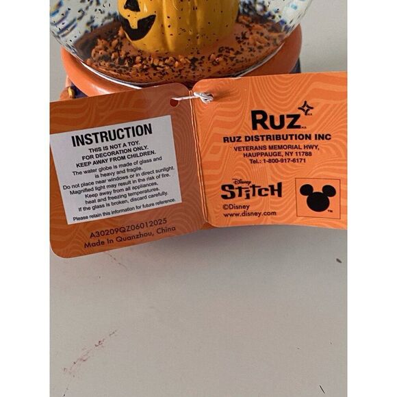 Disney Stitch Halloween Pumpkin Jack O Lantern Musical 100 mm Snow Water Globe - Picture 4 of 10